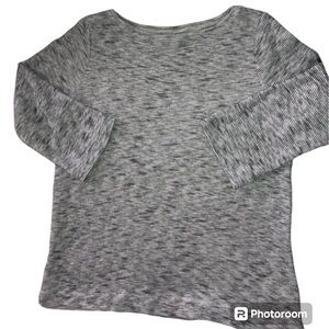 Pure Jill Sweater Top Size Med 3/4 Sleeve White Gray  Cotton Heather Tight Knit